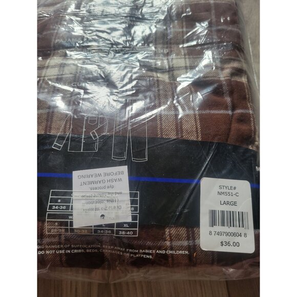 Bill Blass Mens 100% Cotton Yarn Dye Flannel Pajama Set Brown Plaid L New - Picture 4 of 5